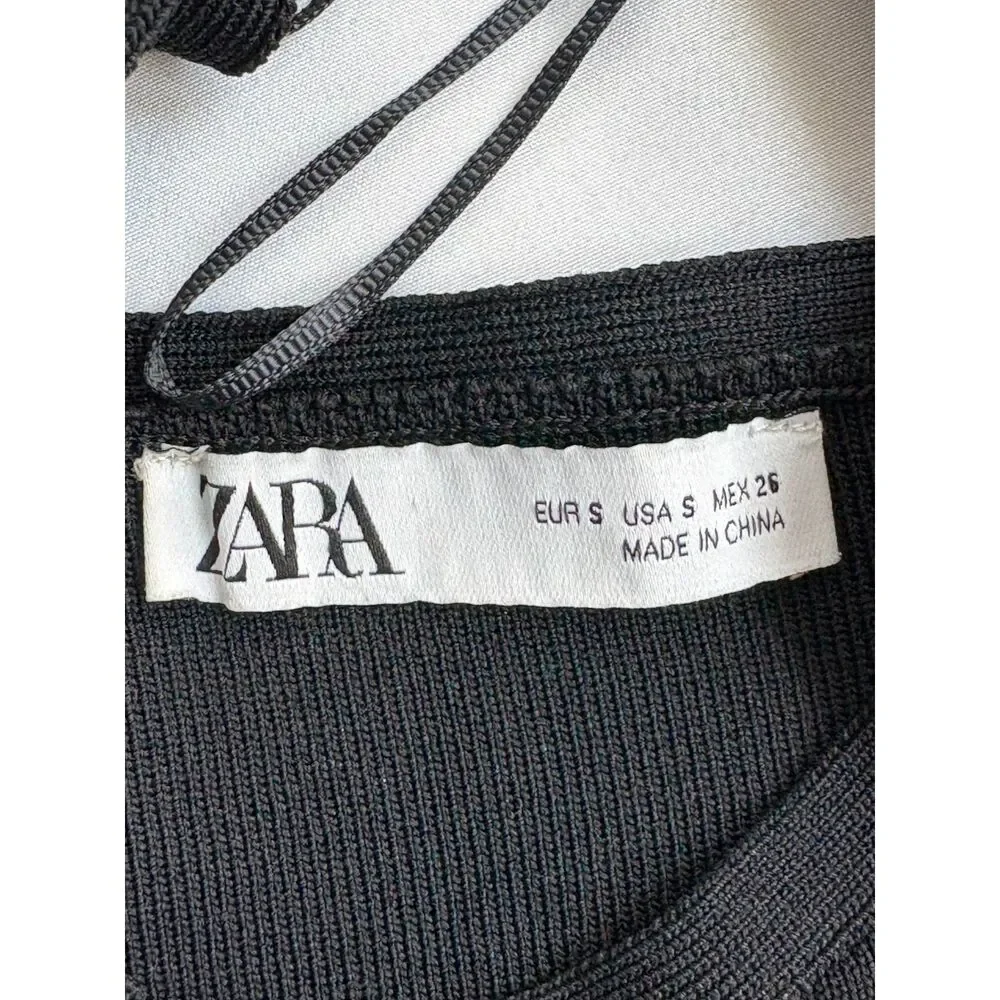 Zara Juniors Long Sleeve Cropped Ribbed Sweater Black Size S Jacquard Basics